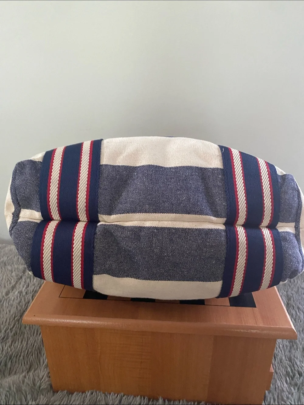 Tommy Hilfiger canvas tote bag weekender shopper stripe travel beach rugby large